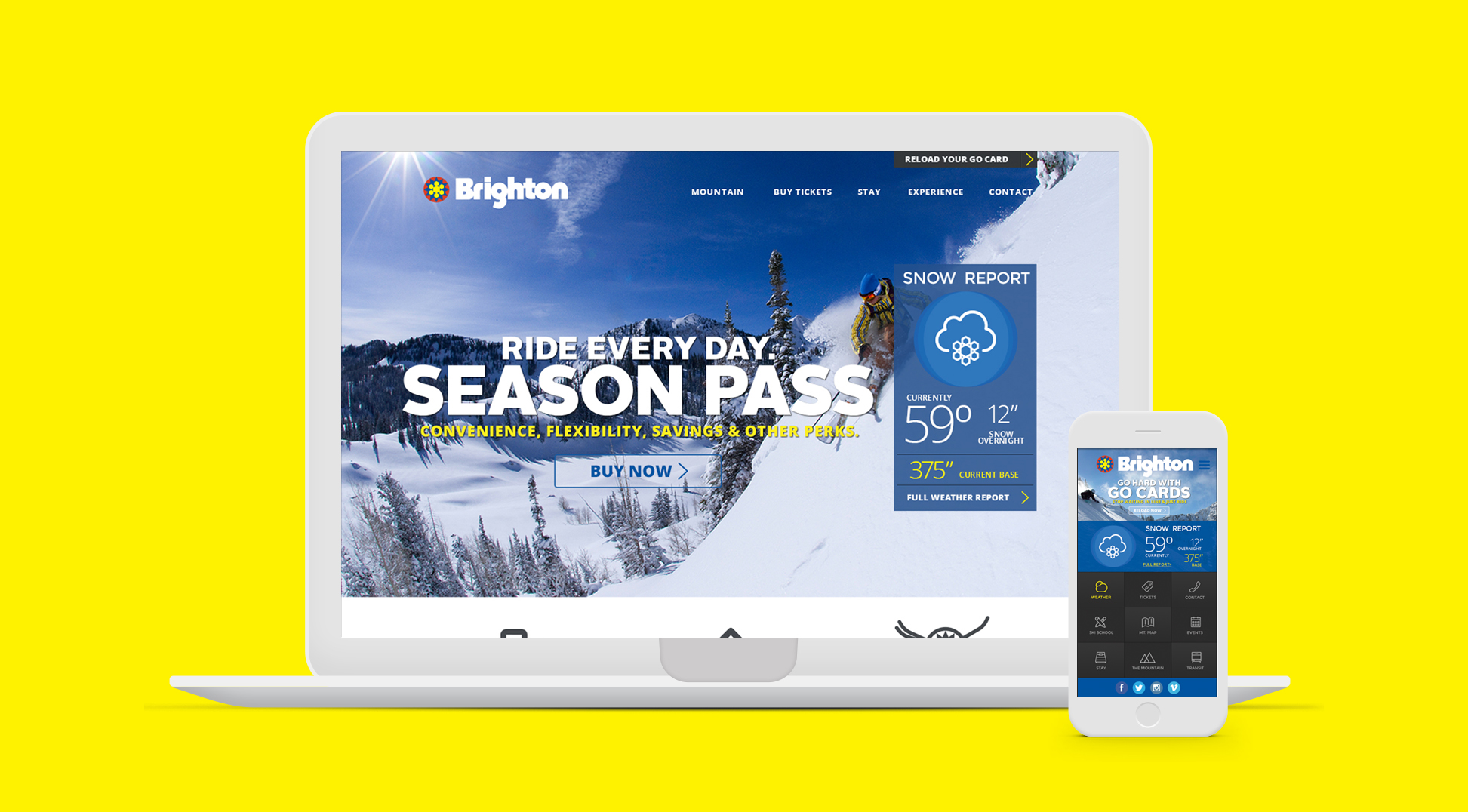 Brighton Ski Resort website on laptop and phone screen