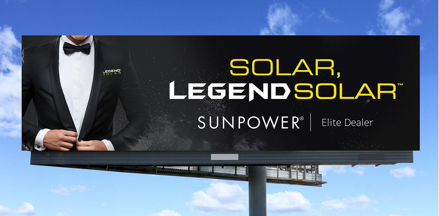 Legend Solar man in tuxedo billboard