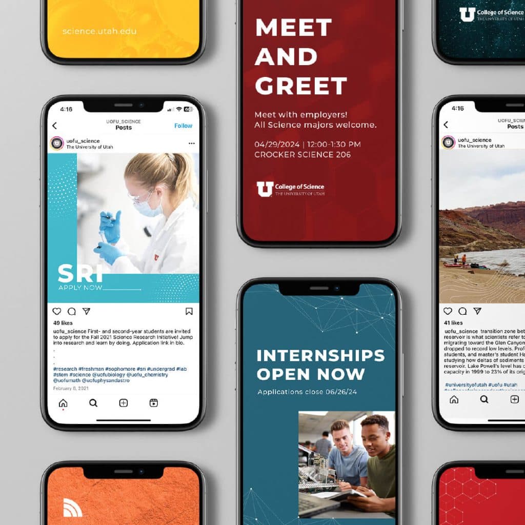 The University of Utah's College of Science website displayed on various smart phones