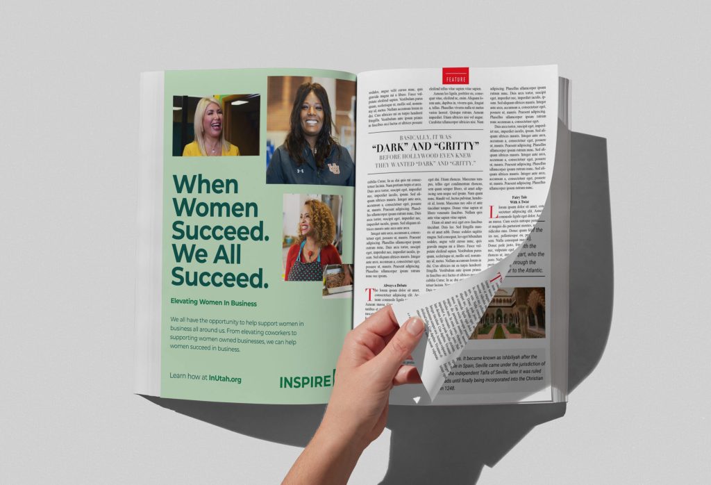 In Utah campaign branding displayed in a magazine